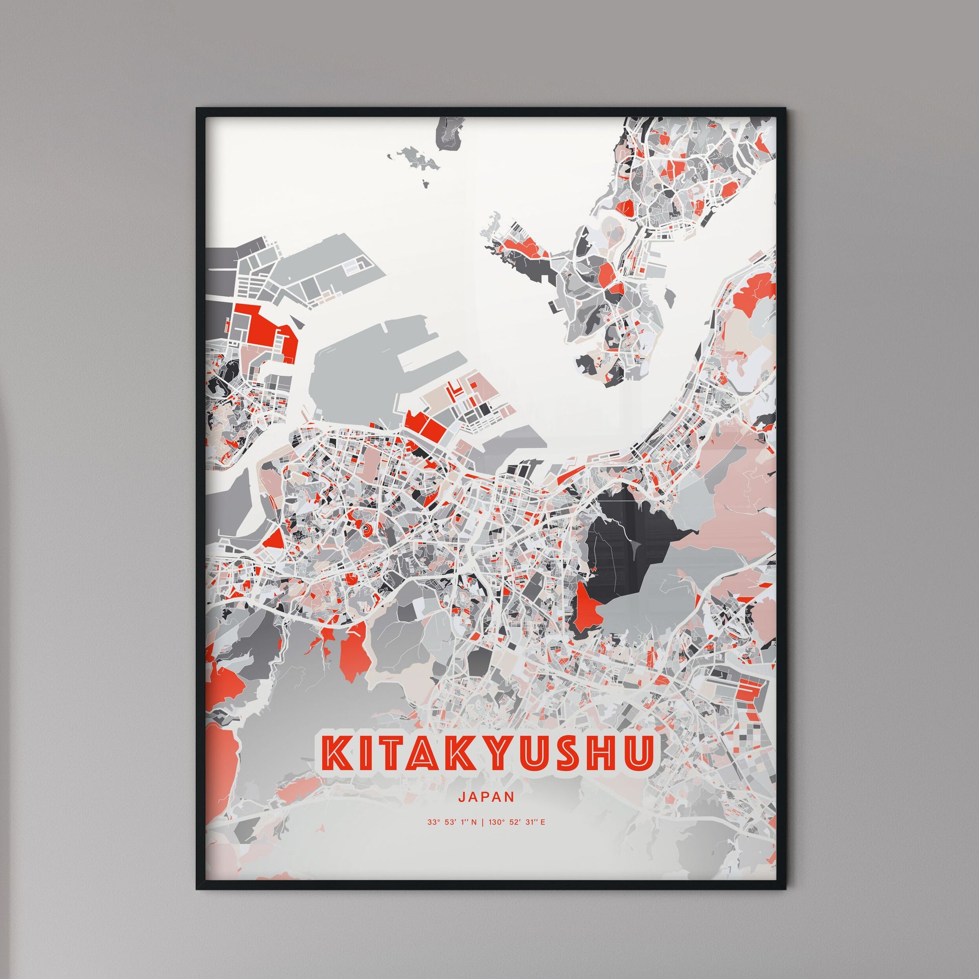 Colorful KITAKYUSHU JAPAN Fine Art Map Modern