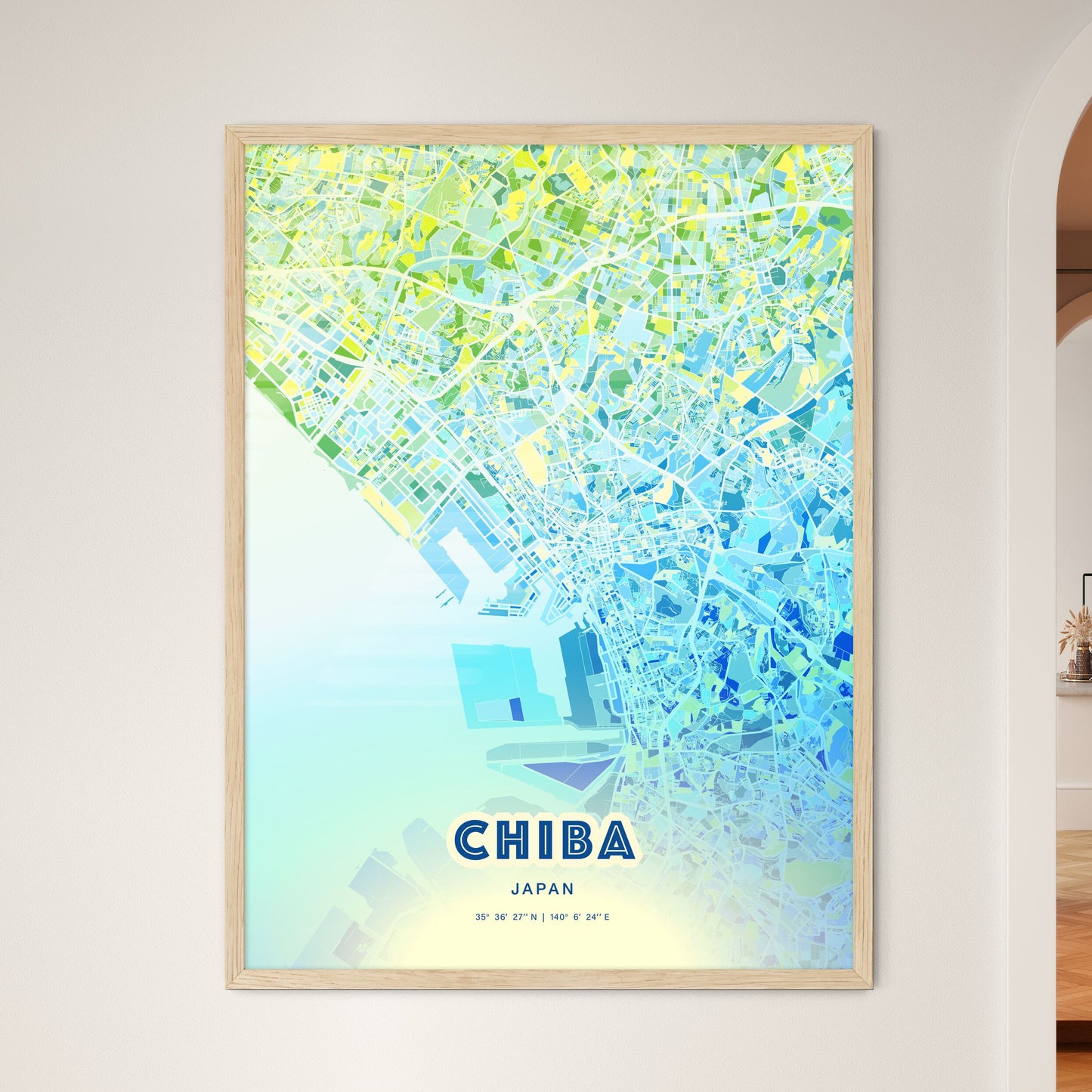 Colorful CHIBA JAPAN Fine Art Map Cool Blue