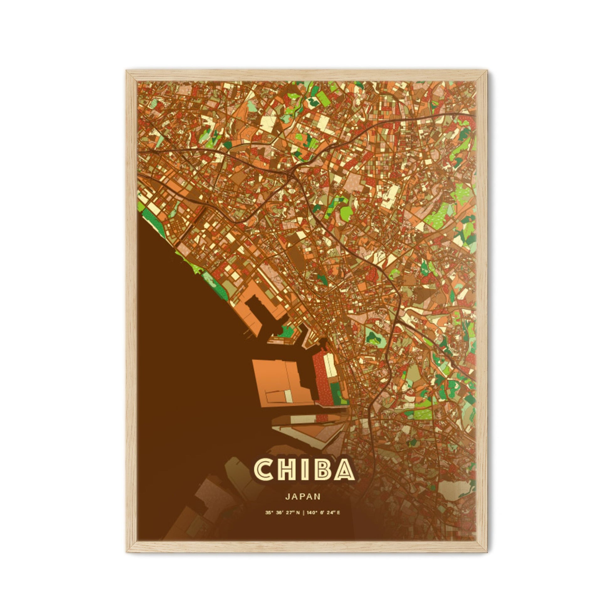 Colorful CHIBA JAPAN Fine Art Map Farmhouse