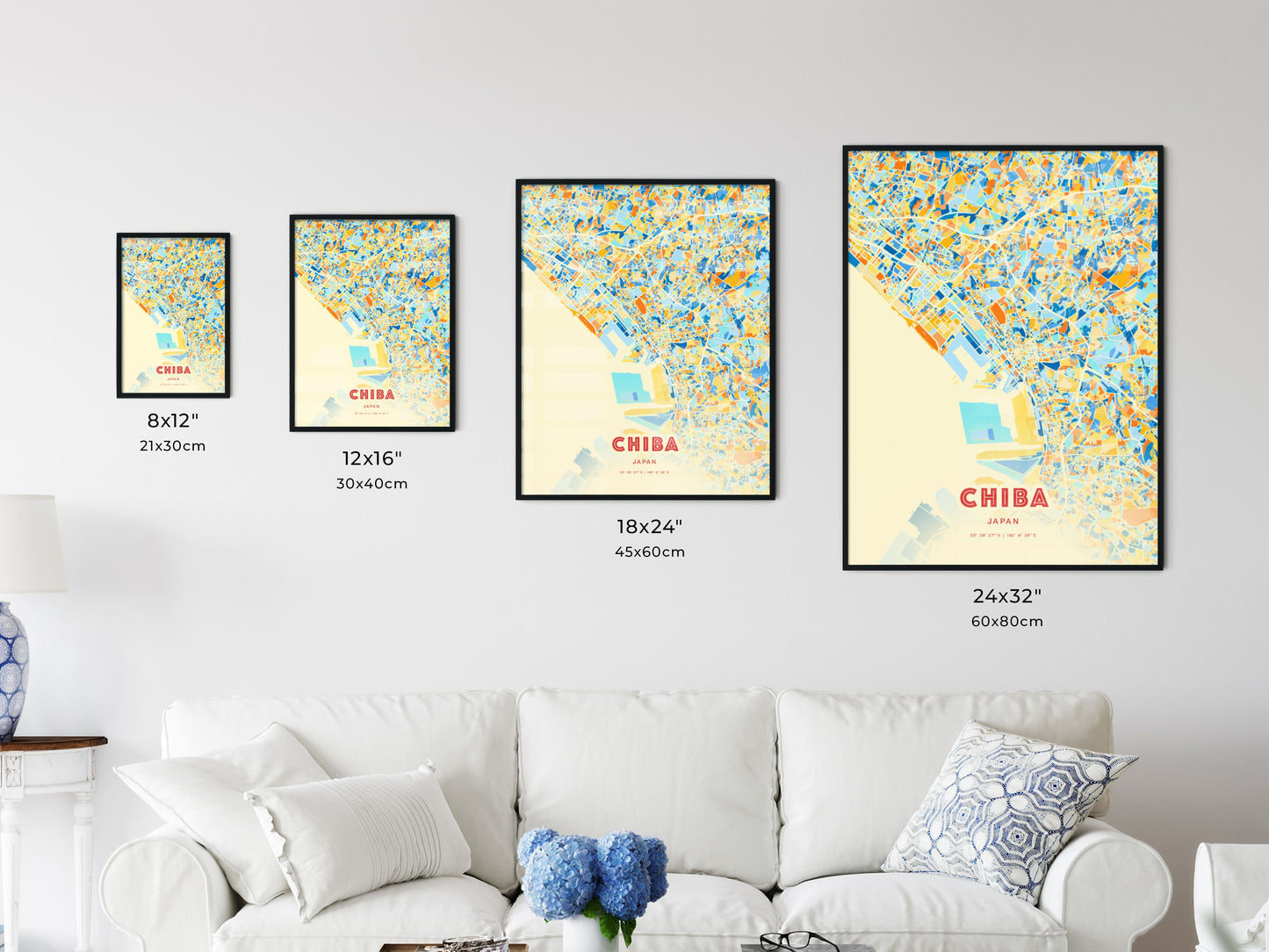 Colorful CHIBA JAPAN Fine Art Map Blue Orange