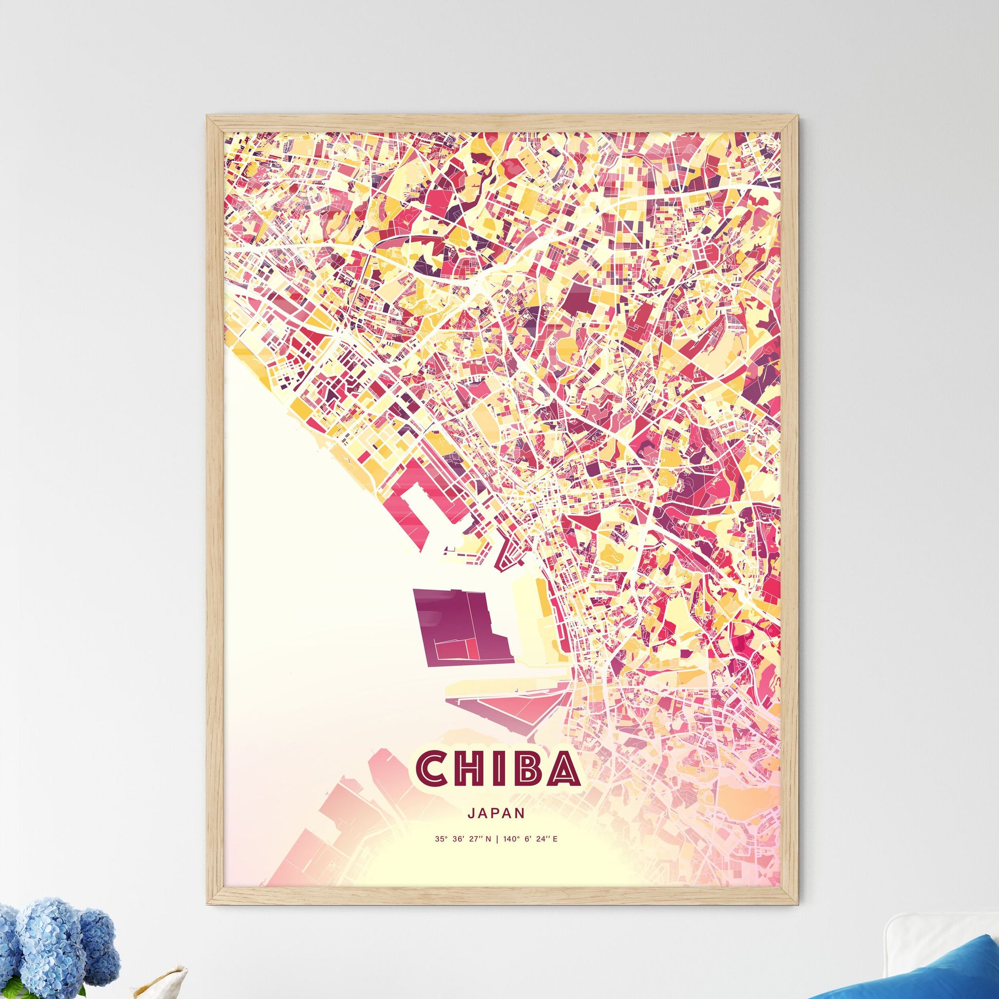 Colorful CHIBA JAPAN Fine Art Map Hot Red