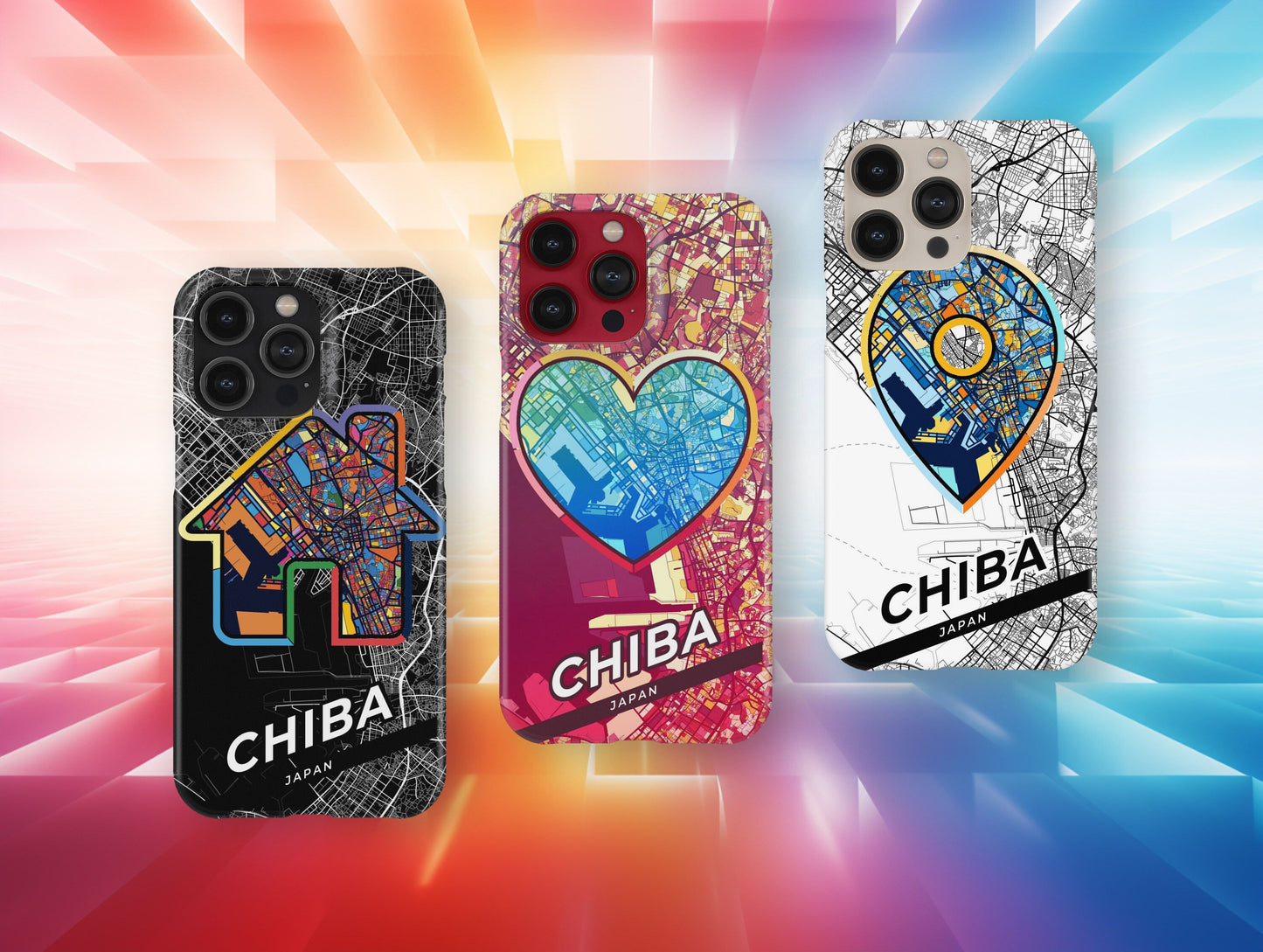 Chiba Japan slim phone case with colorful icon. Birthday, wedding or housewarming gift. Couple match cases.