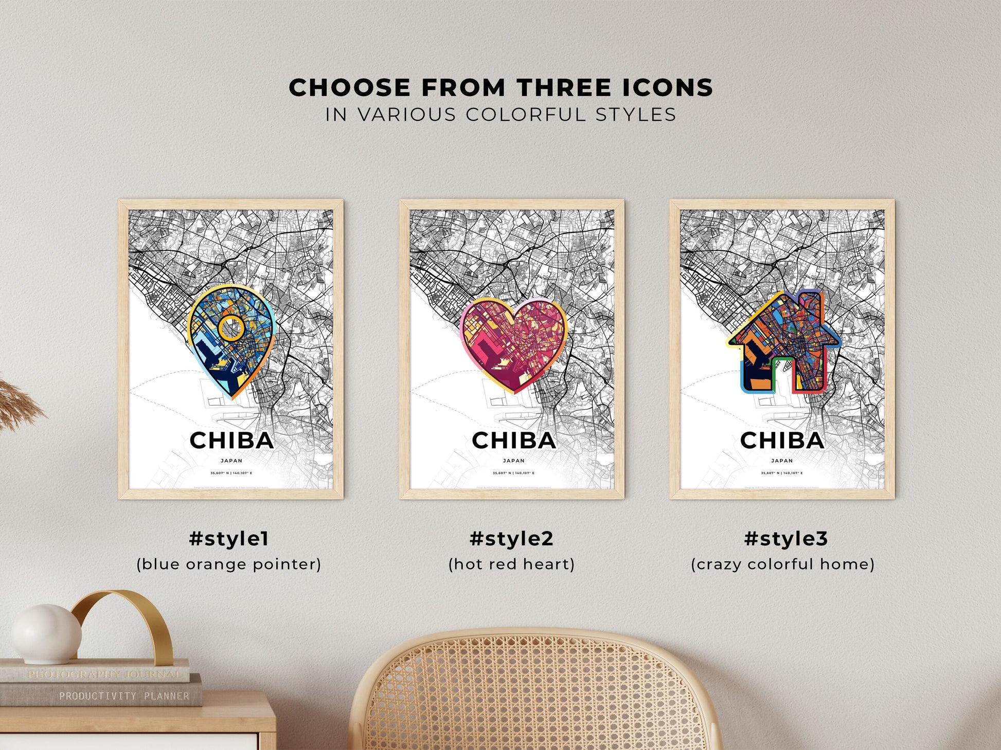 Chiba Japan maps with colorful icons