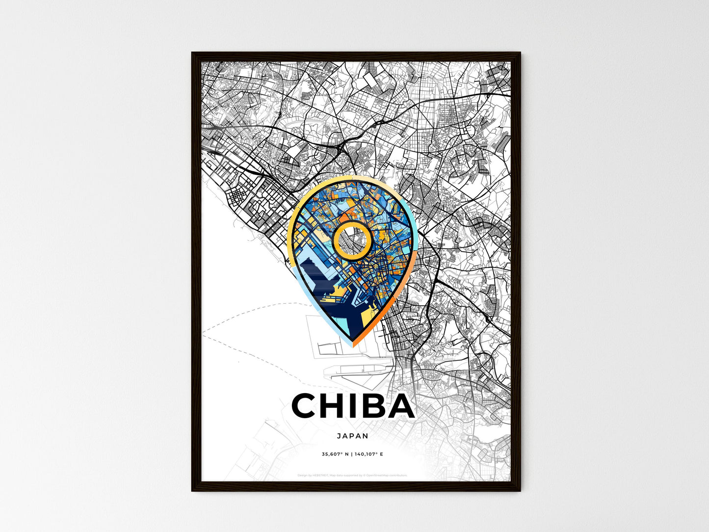 Chiba Japan wedding art map with pointer icon