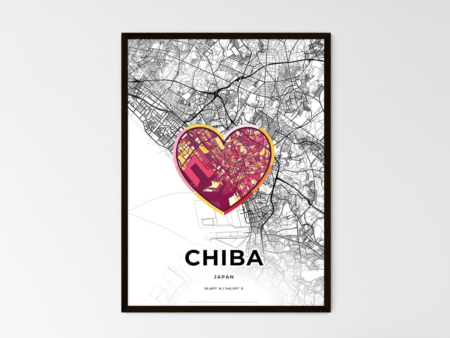 Chiba Japan wedding art map with heart icon