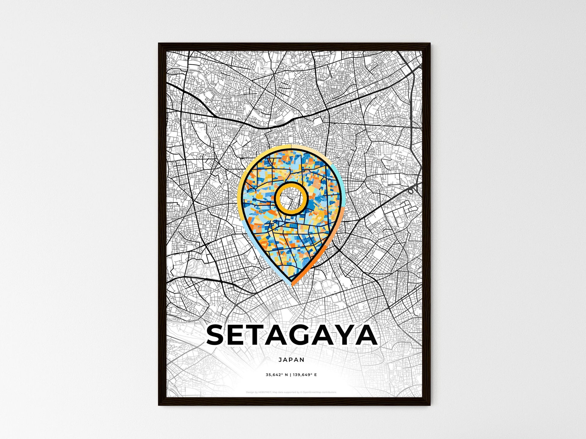 SETAGAYA JAPAN minimal art map with a colorful icon. Where it all began, Couple map gift. Style 1