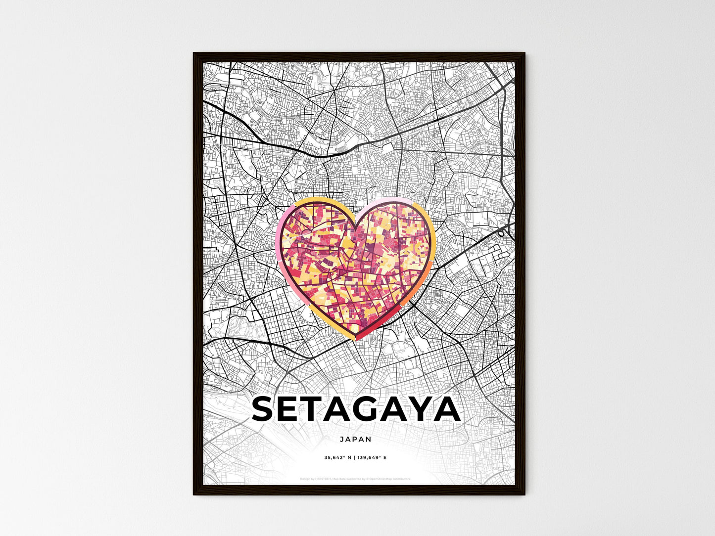 SETAGAYA JAPAN minimal art map with a colorful icon. Where it all began, Couple map gift. Style 2