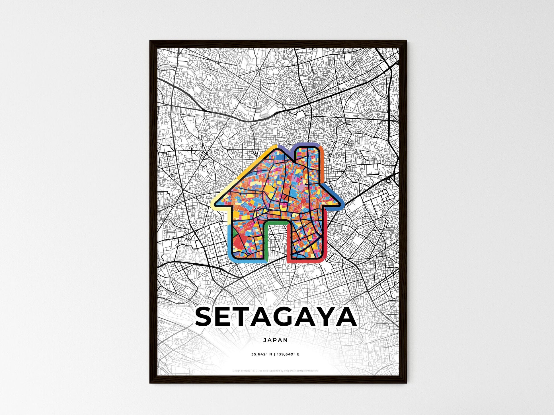 SETAGAYA JAPAN minimal art map with a colorful icon. Where it all began, Couple map gift. Style 3