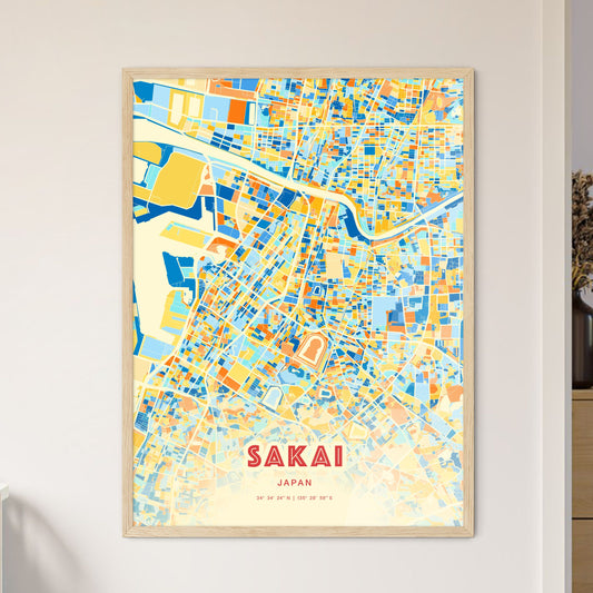 Colorful SAKAI JAPAN Fine Art Map Blue Orange