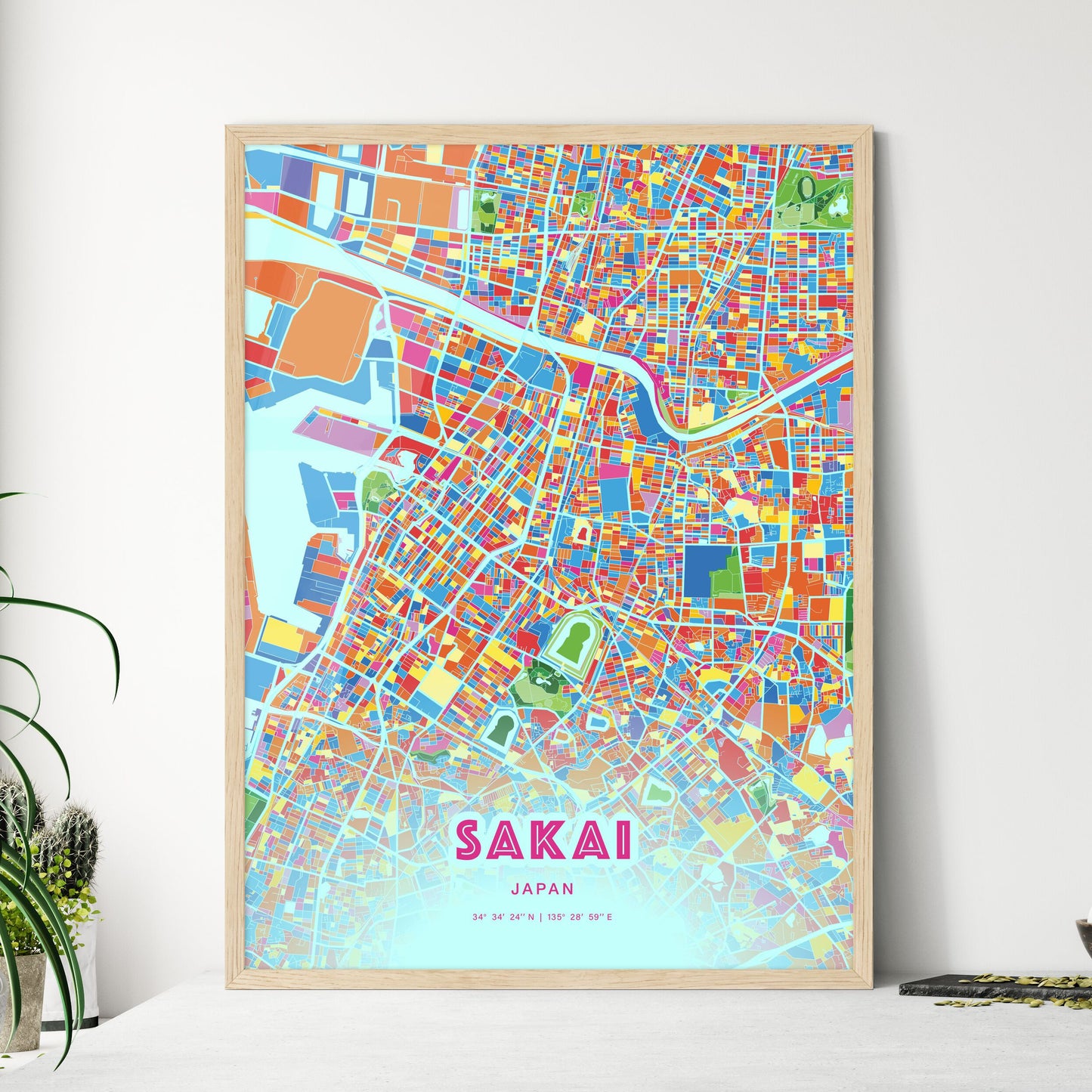 Colorful SAKAI JAPAN Fine Art Map Crazy Colors