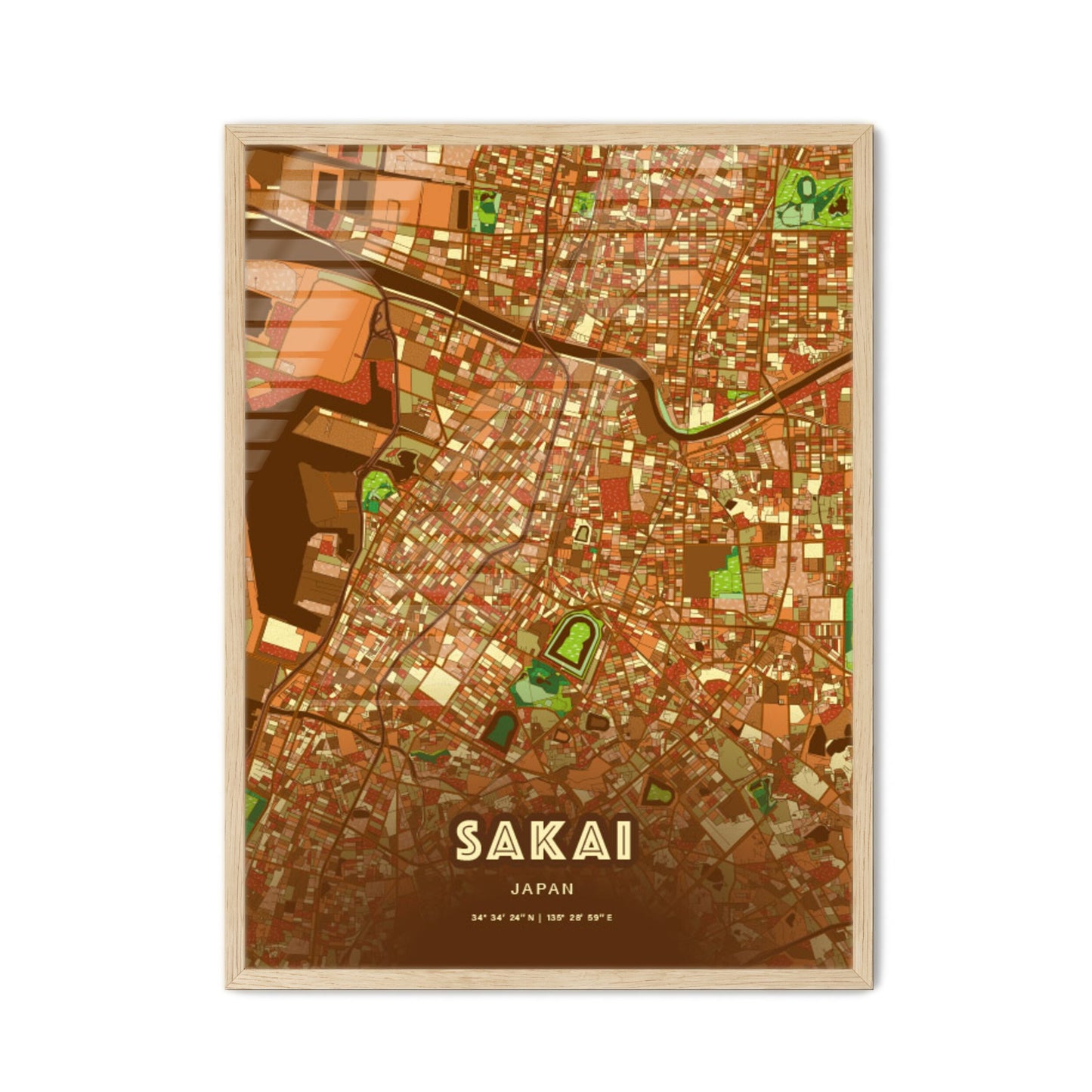 Colorful SAKAI JAPAN Fine Art Map Farmhouse