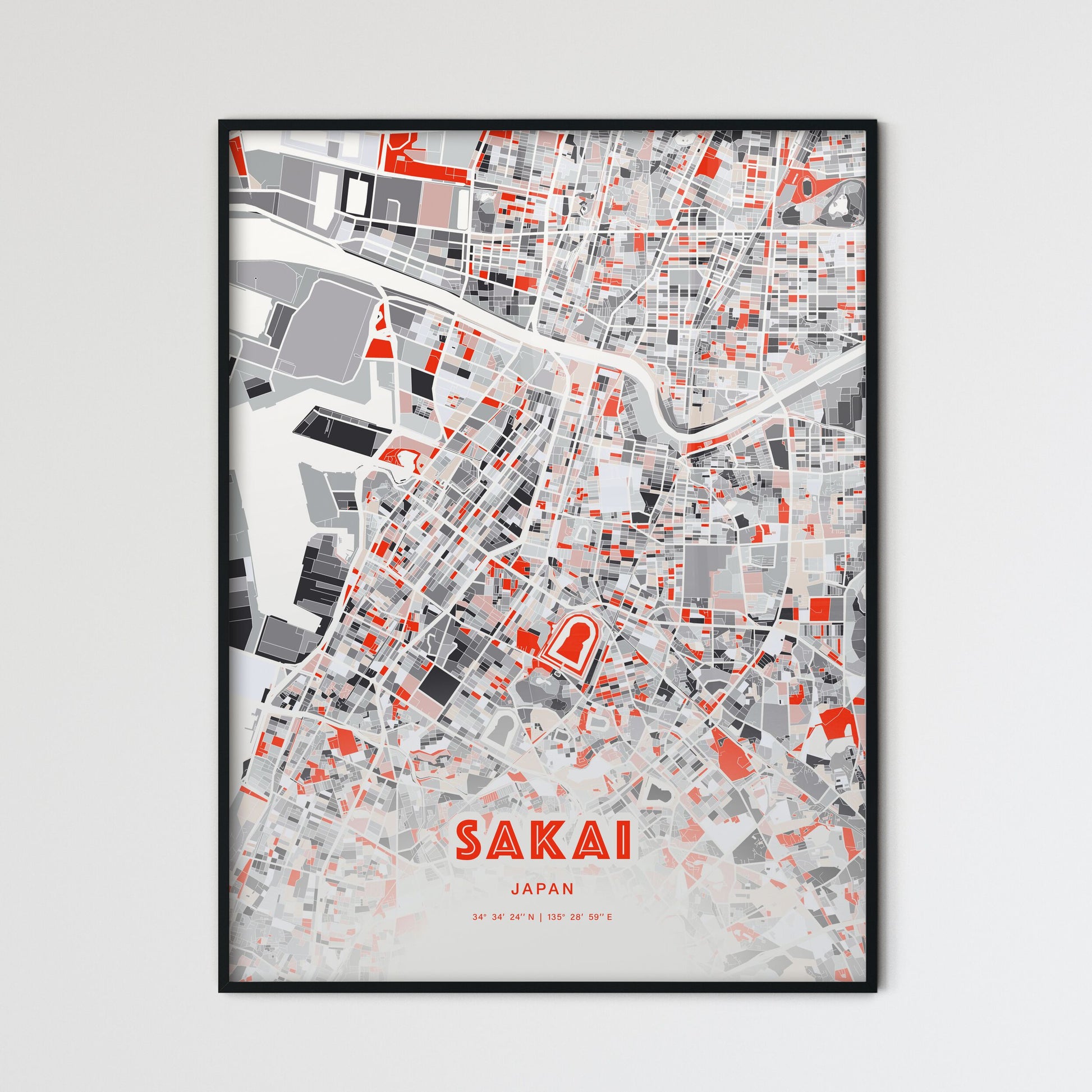 Colorful SAKAI JAPAN Fine Art Map Modern
