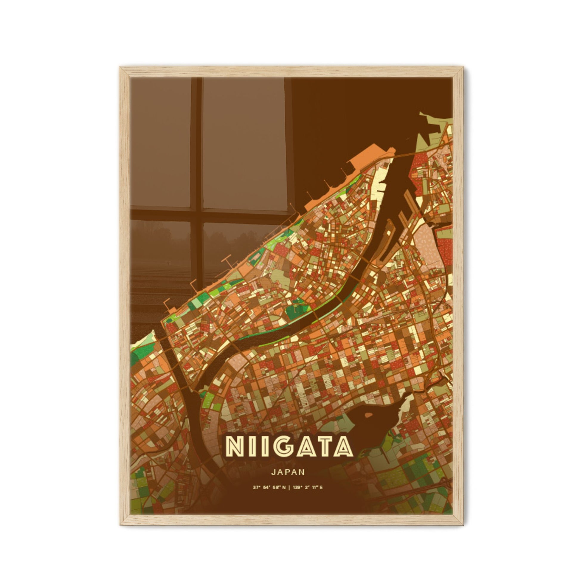 Colorful NIIGATA JAPAN Fine Art Map Farmhouse