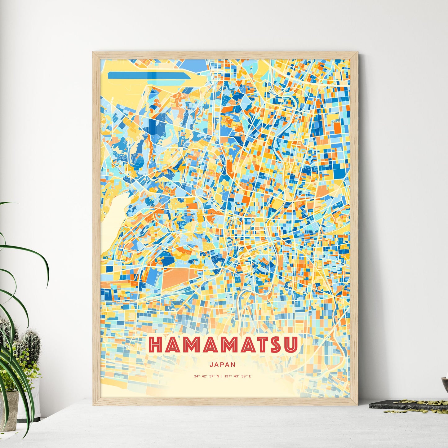 Colorful HAMAMATSU JAPAN Fine Art Map Blue Orange