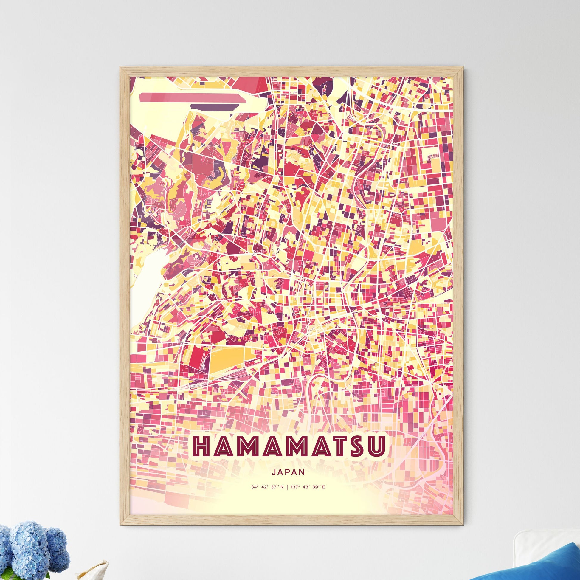 Colorful HAMAMATSU JAPAN Fine Art Map Hot Red