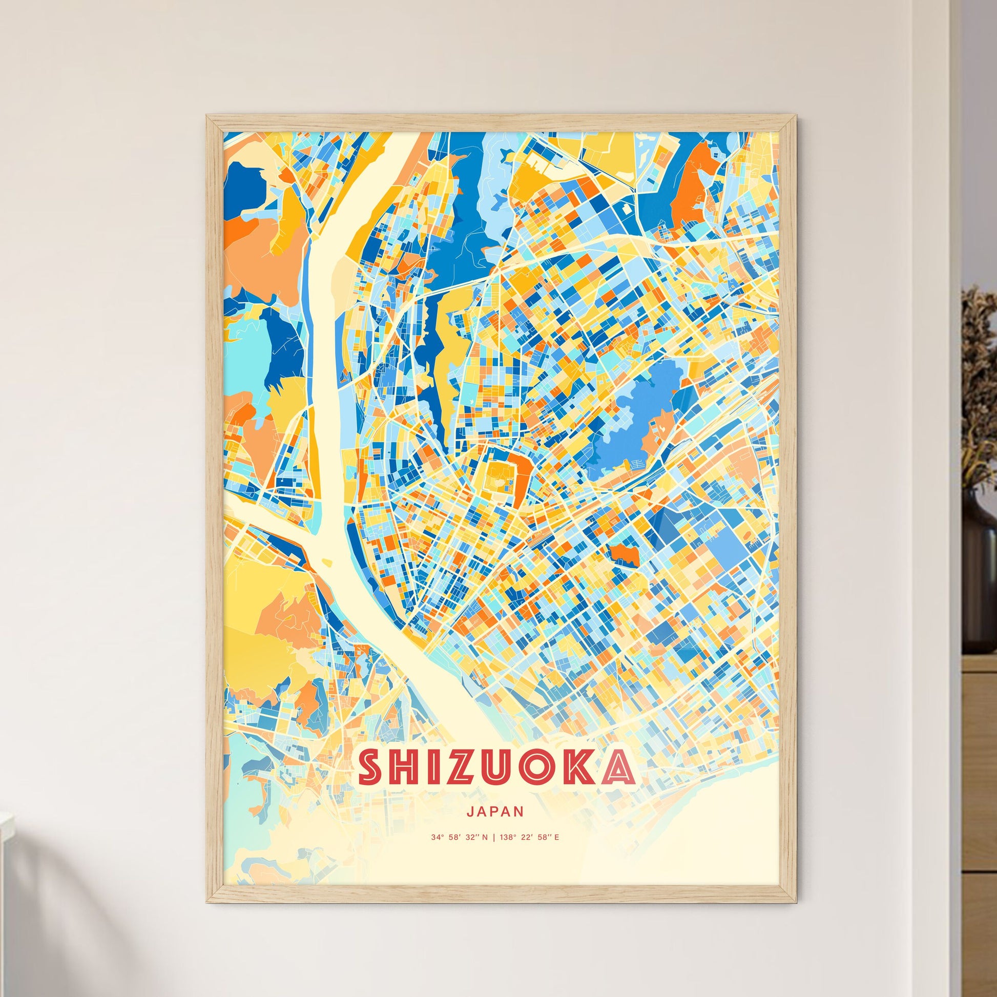 Colorful Shizuoka Japan Fine Art Map Blue Orange