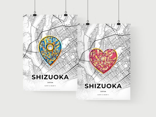 SHIZUOKA JAPAN minimal art map with a colorful icon. Where it all began, Couple map gift.