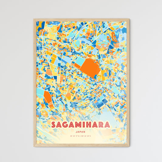 Colorful SAGAMIHARA JAPAN Fine Art Map Blue Orange