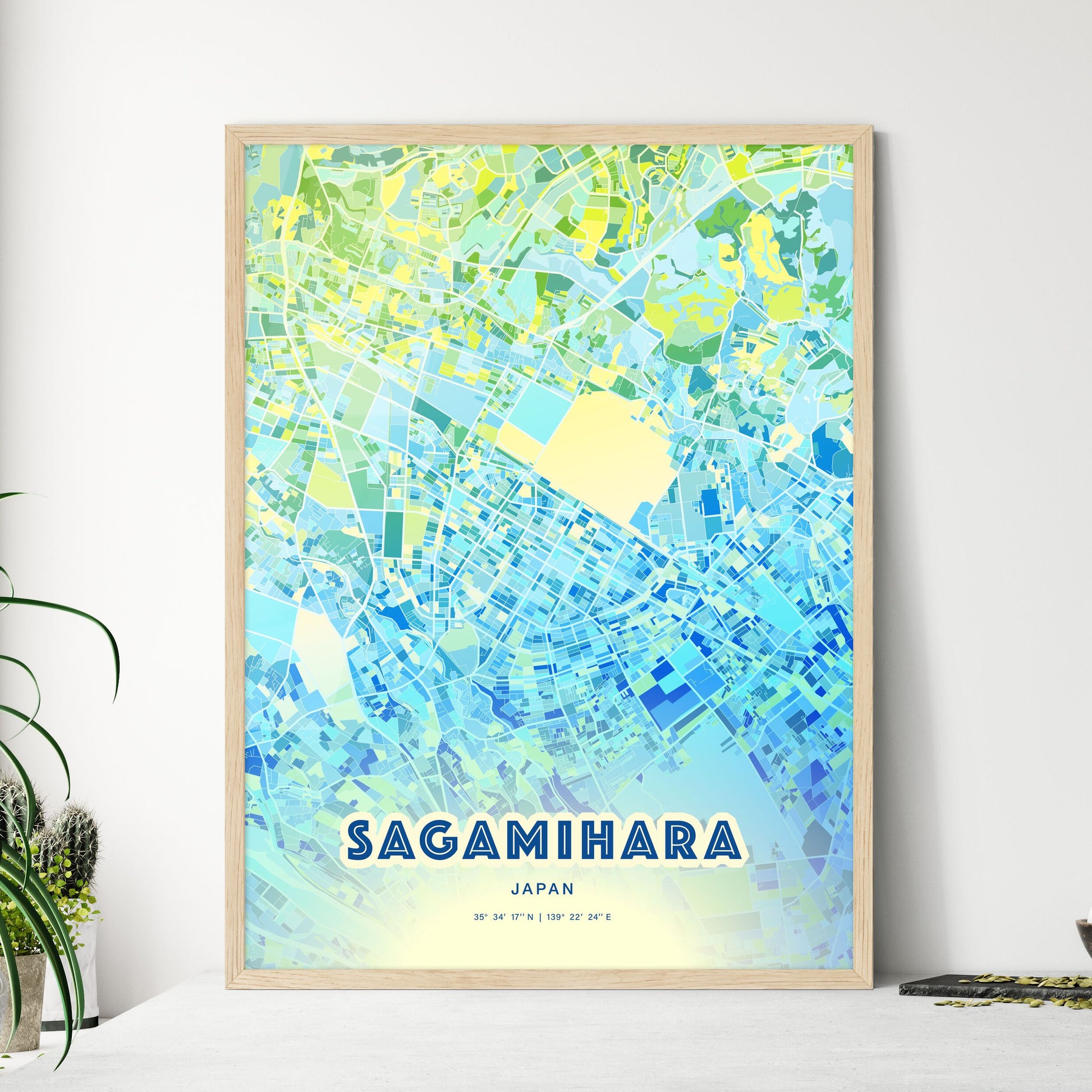 Colorful SAGAMIHARA JAPAN Fine Art Map Cool Blue