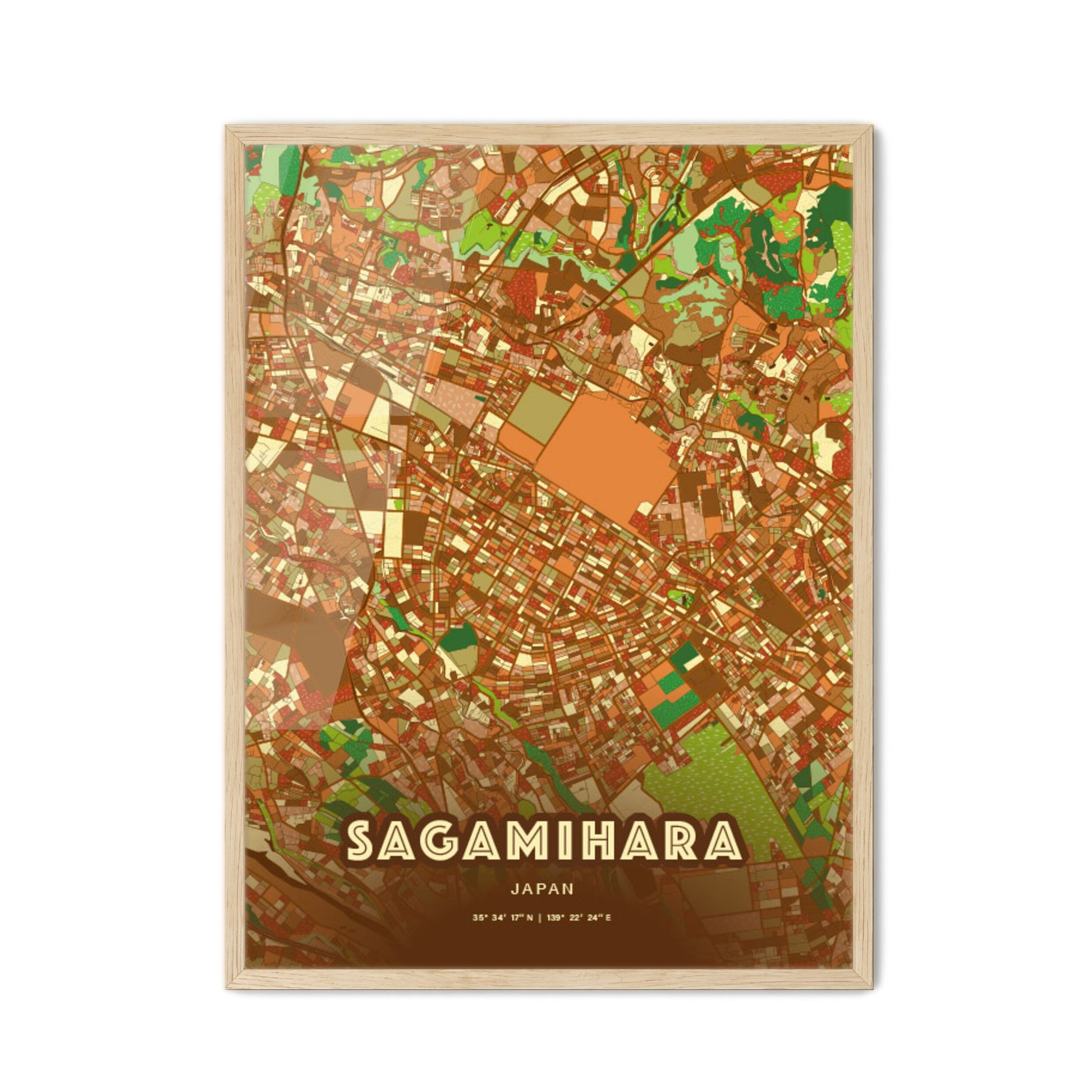 Colorful SAGAMIHARA JAPAN Fine Art Map Farmhouse