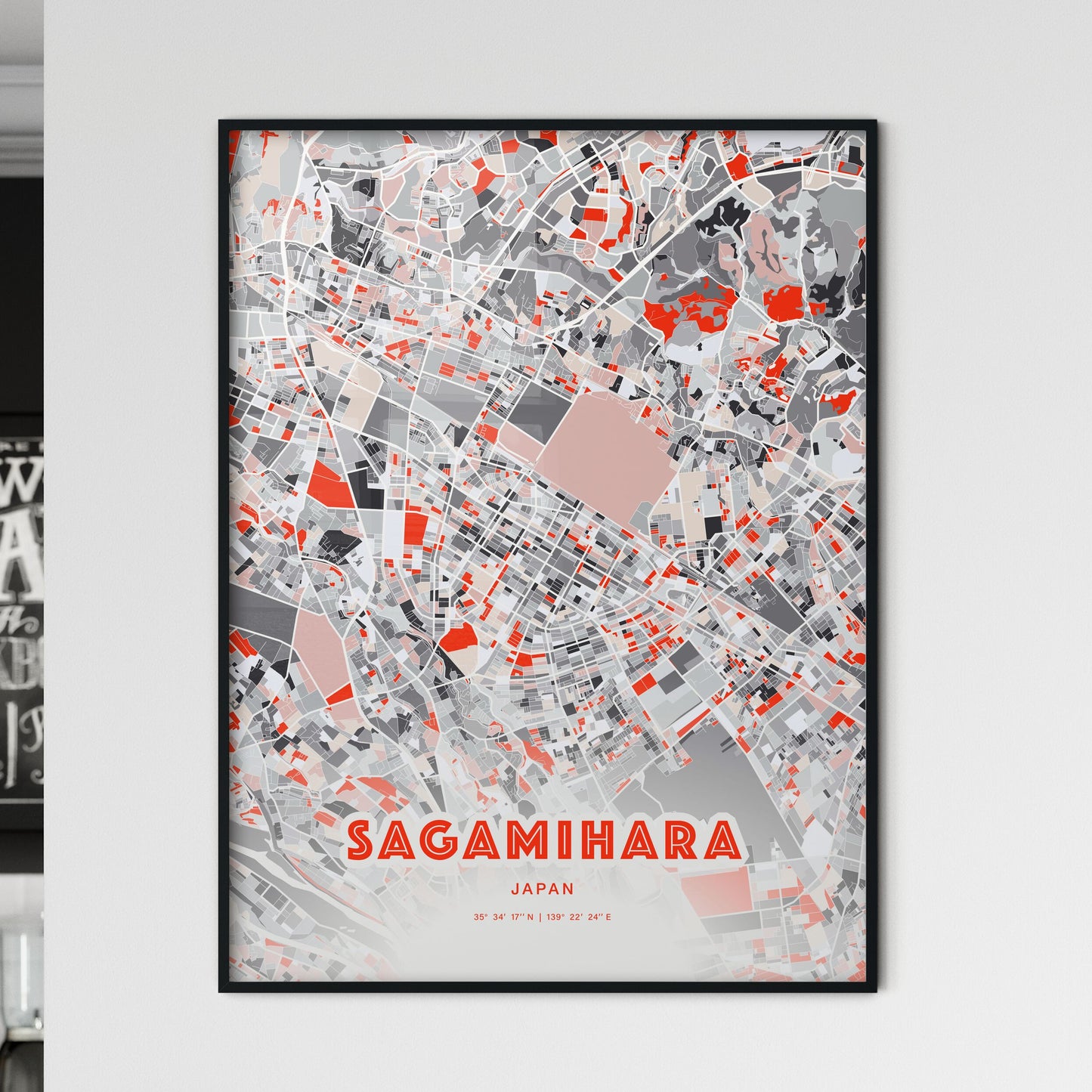 Colorful SAGAMIHARA JAPAN Fine Art Map Modern