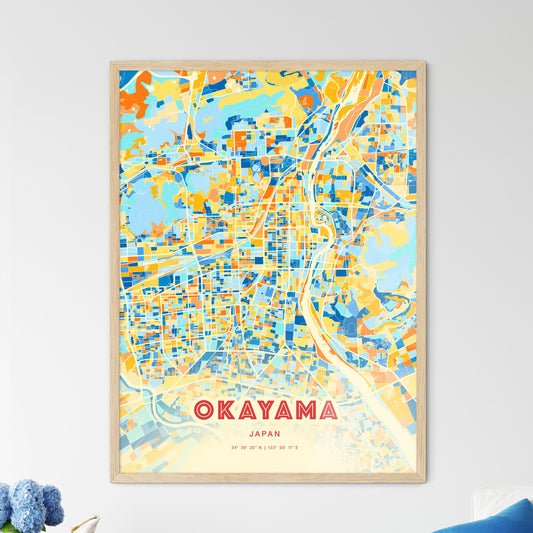 Colorful Okayama Japan Fine Art Map Blue Orange