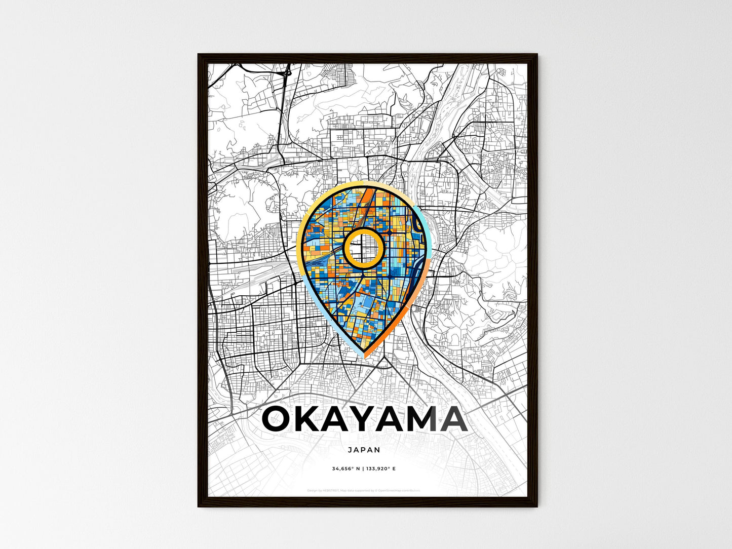 Okayama Japan wedding art map with pointer icon