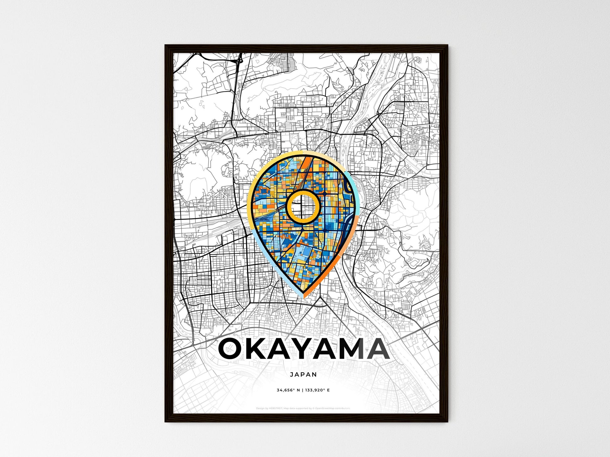 Okayama Japan wedding art map with pointer icon