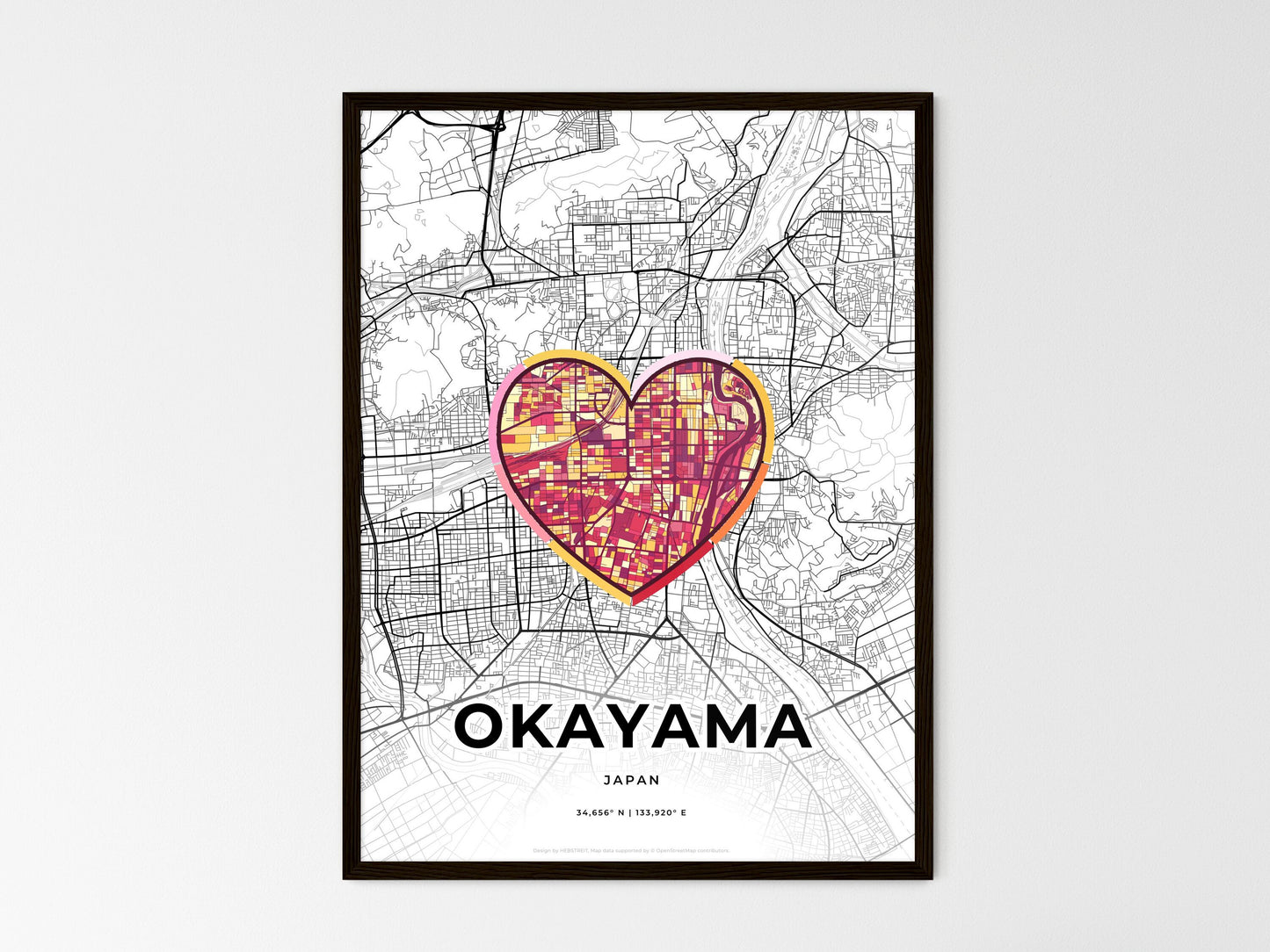 Okayama Japan wedding art map with heart icon