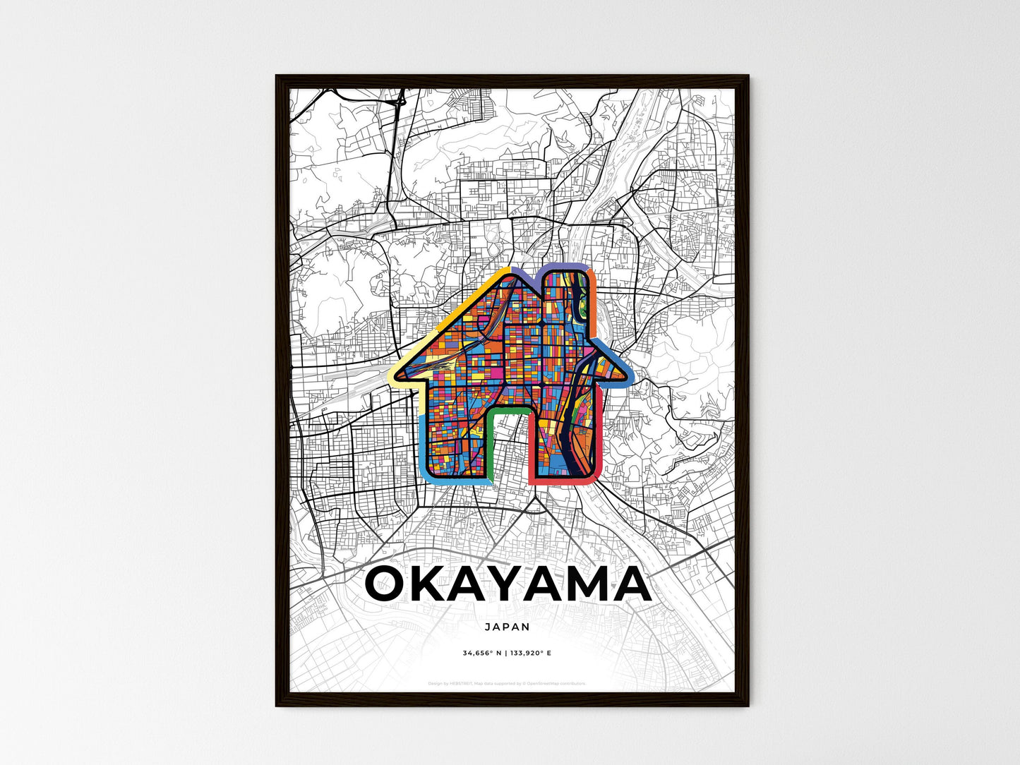 Okayama Japan wedding art map with home icon
