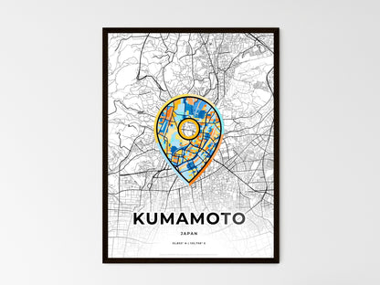 KUMAMOTO JAPAN minimal art map with a colorful icon. Where it all began, Couple map gift. Style 1