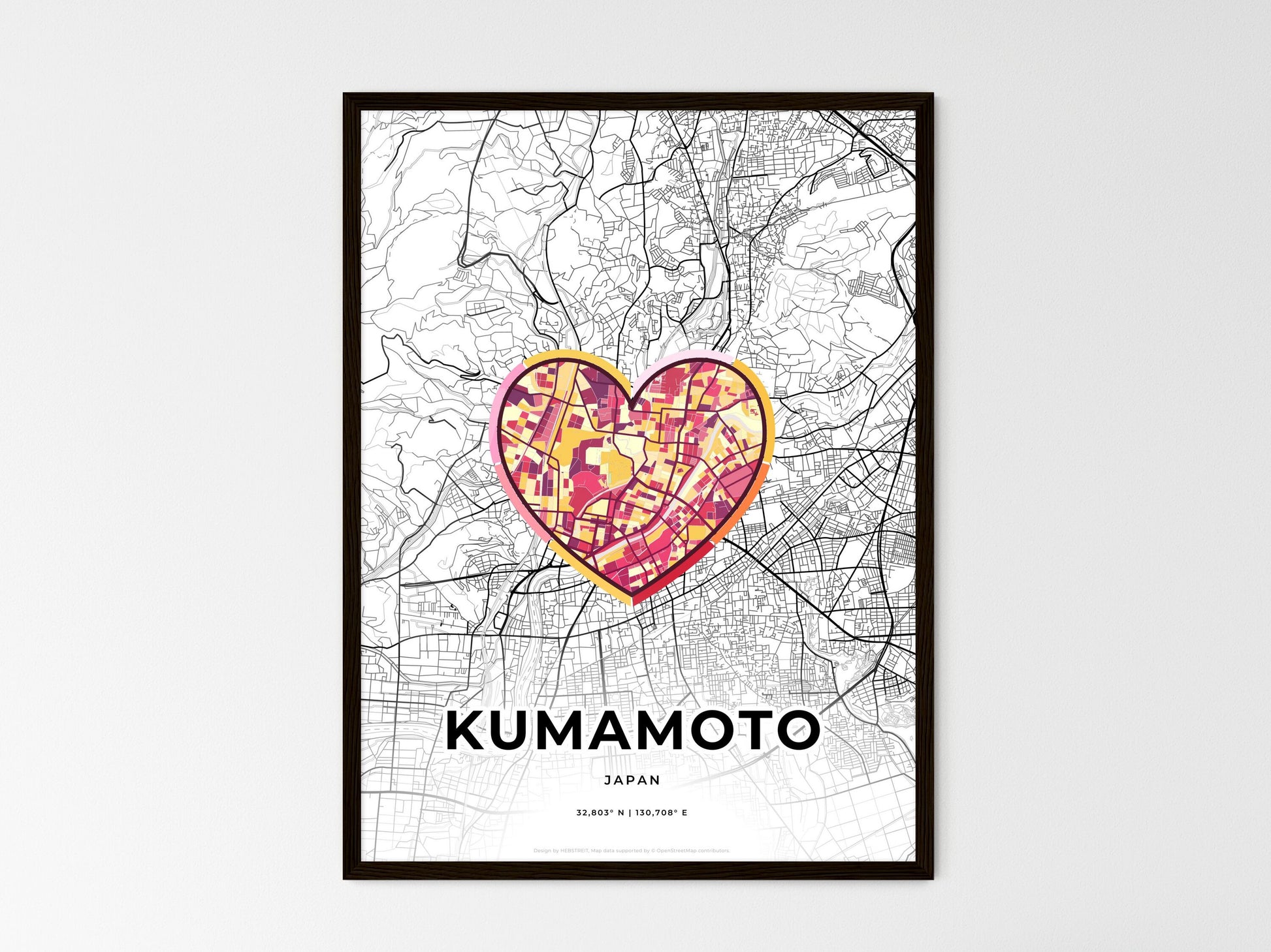 KUMAMOTO JAPAN minimal art map with a colorful icon. Where it all began, Couple map gift. Style 2