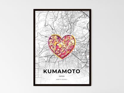 KUMAMOTO JAPAN minimal art map with a colorful icon. Where it all began, Couple map gift. Style 2