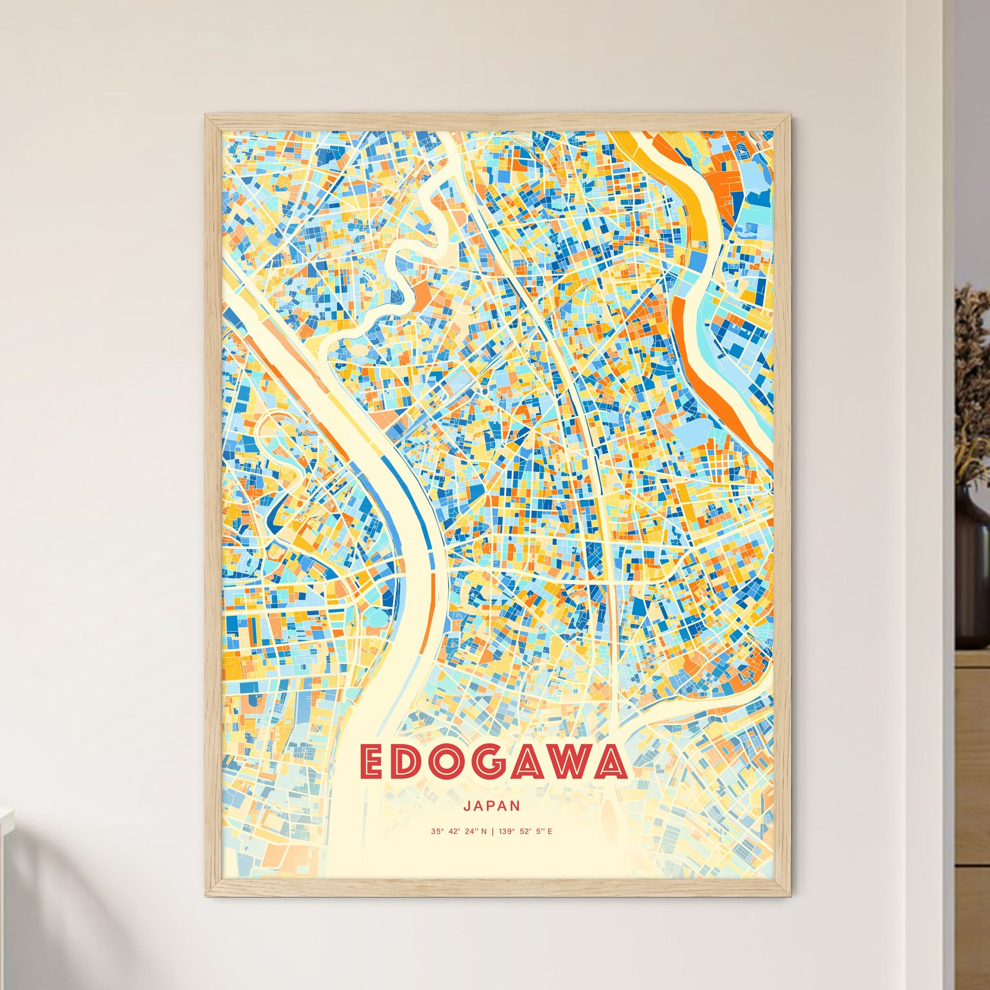 Colorful EDOGAWA JAPAN Fine Art Map Blue Orange