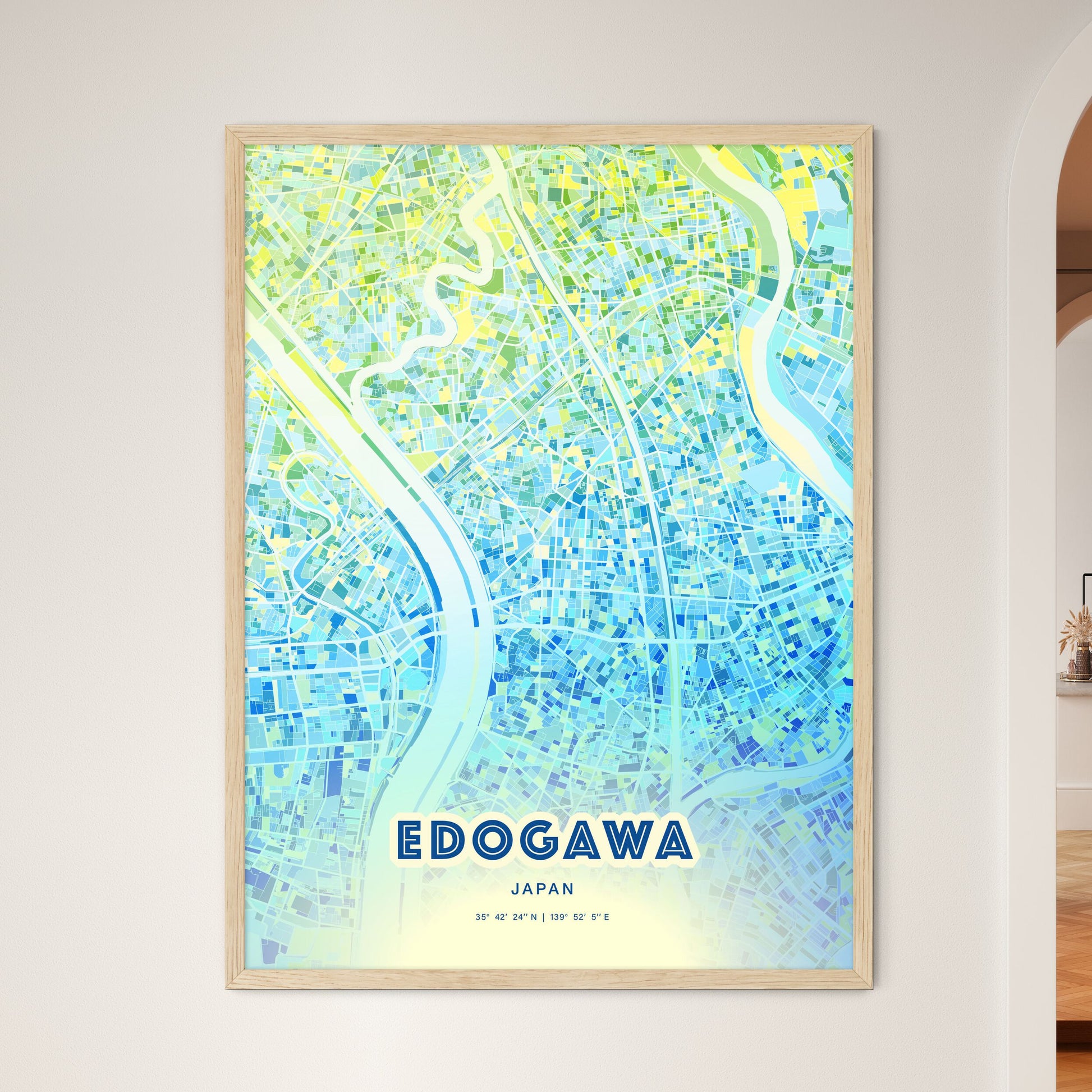 Colorful EDOGAWA JAPAN Fine Art Map Cool Blue