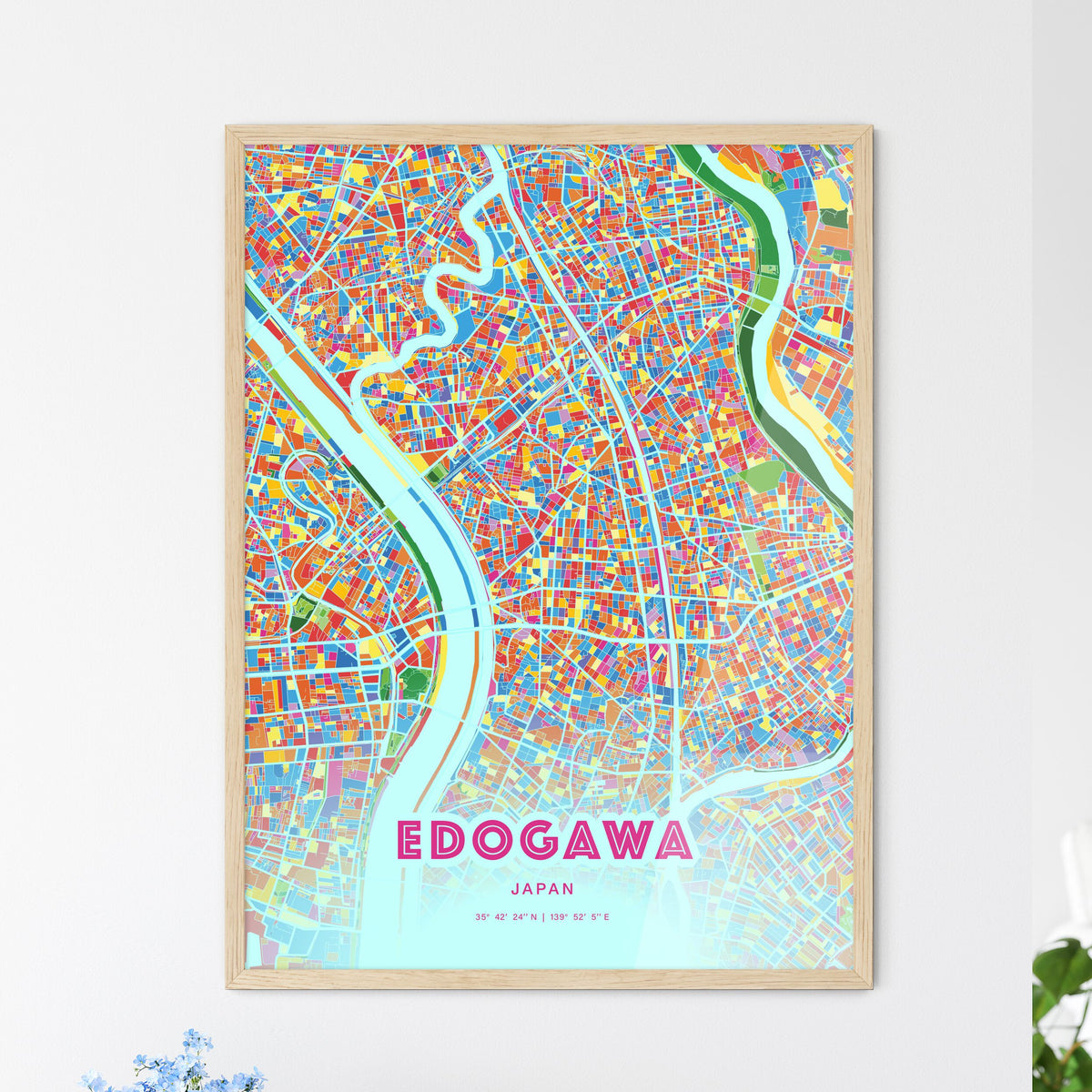 Colorful EDOGAWA JAPAN Fine Art Map Crazy Colors