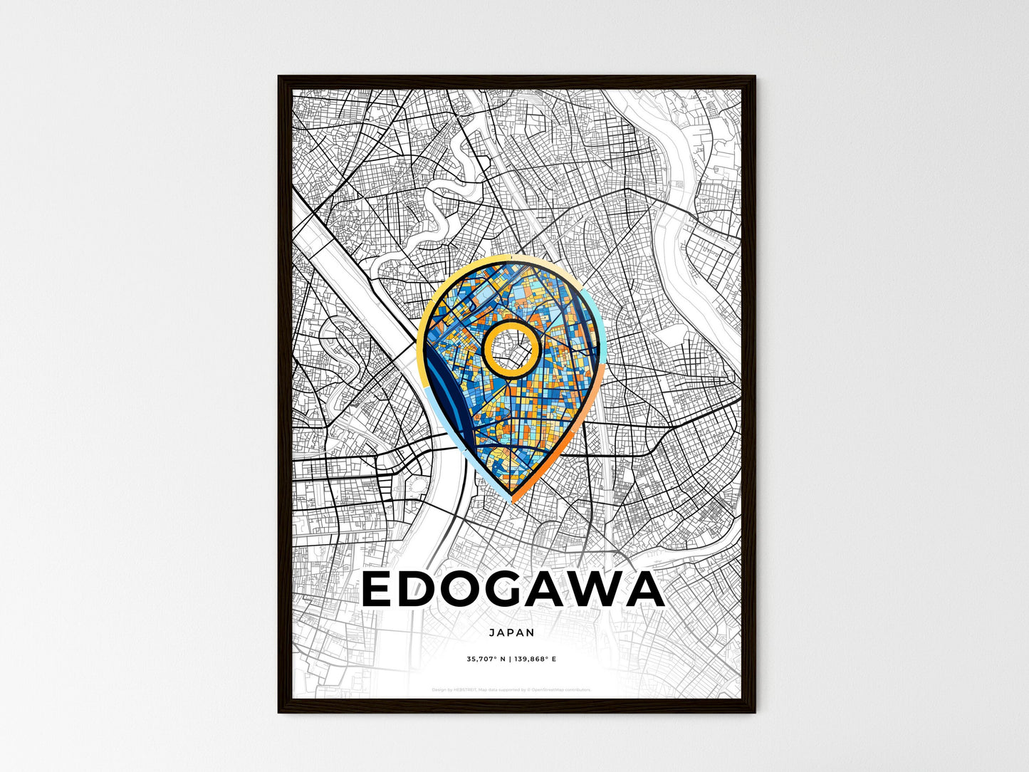 Edogawa Japan wedding art map with pointer icon
