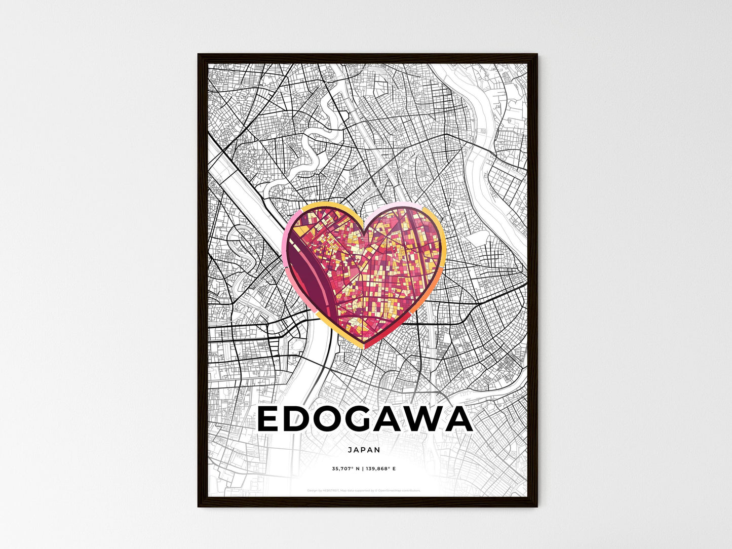 Edogawa Japan wedding art map with heart icon