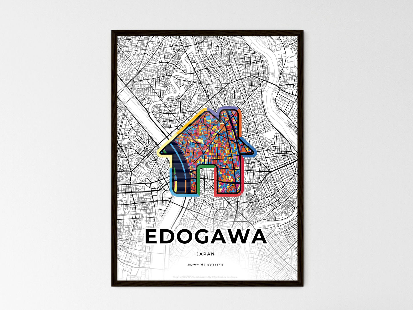 Edogawa Japan wedding art map with home icon