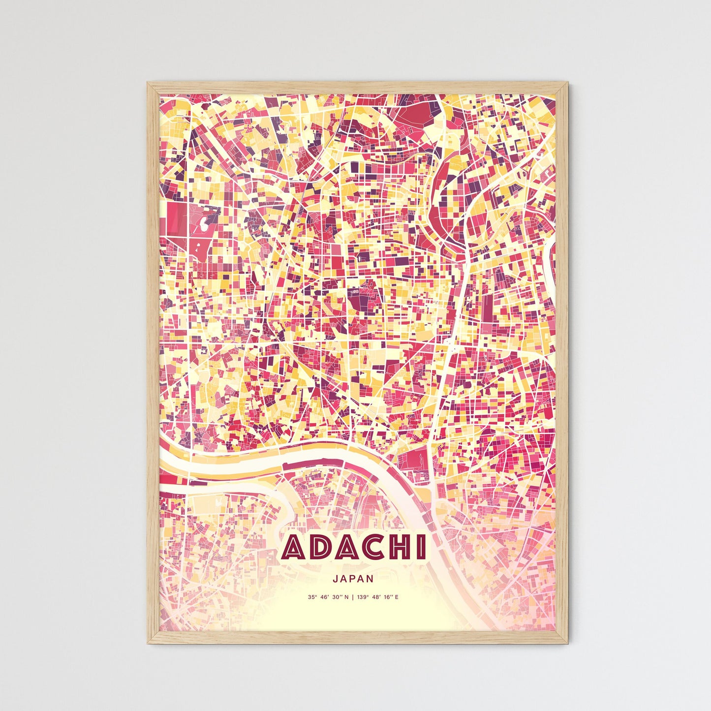 Colorful ADACHI JAPAN Fine Art Map Hot Red