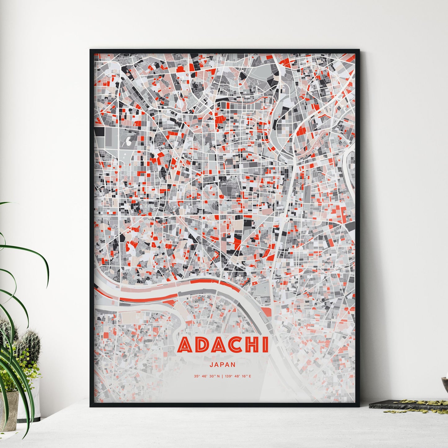 Colorful ADACHI JAPAN Fine Art Map Modern