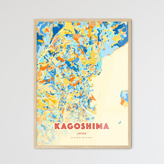 Colorful Kagoshima Japan Fine Art Map Blue Orange