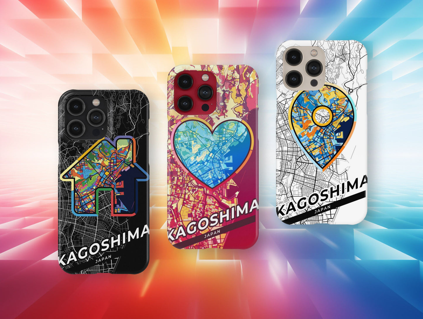 Kagoshima Japan slim phone case with colorful icon. Birthday, wedding or housewarming gift. Couple match cases.