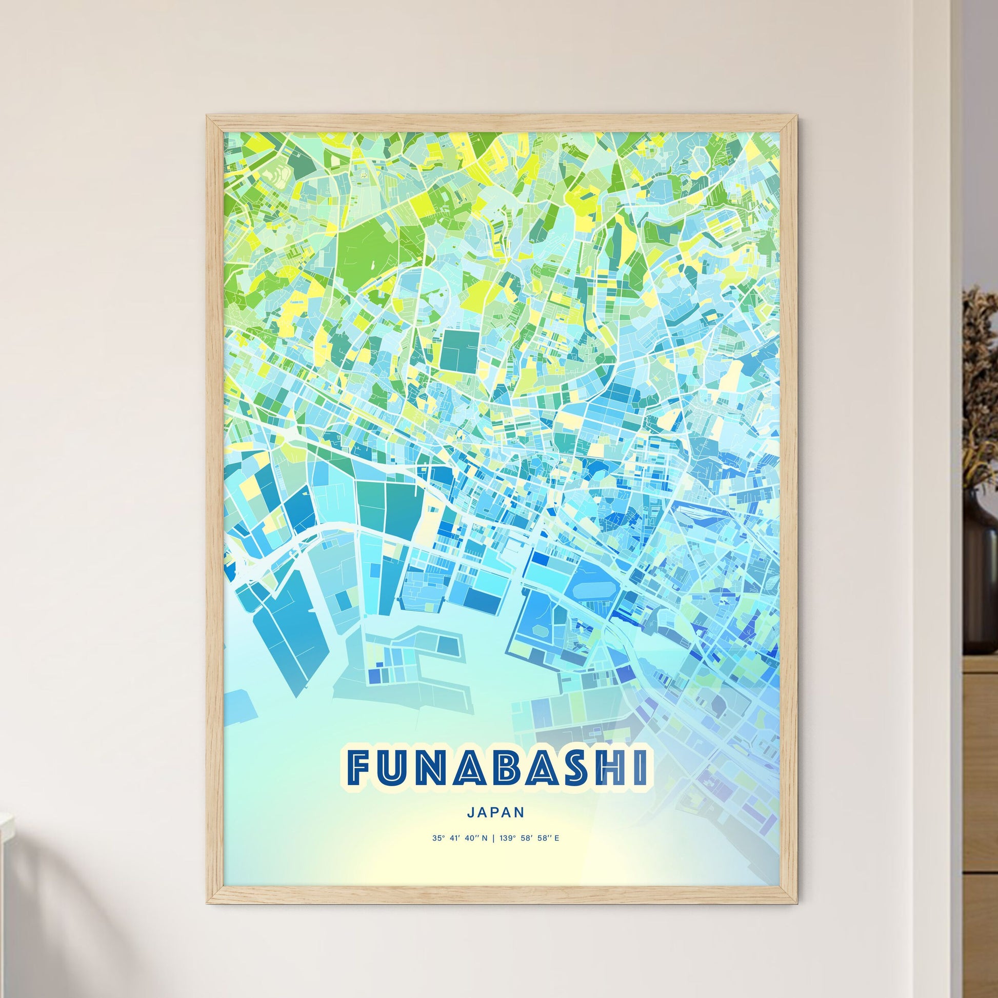 Colorful FUNABASHI JAPAN Fine Art Map Cool Blue