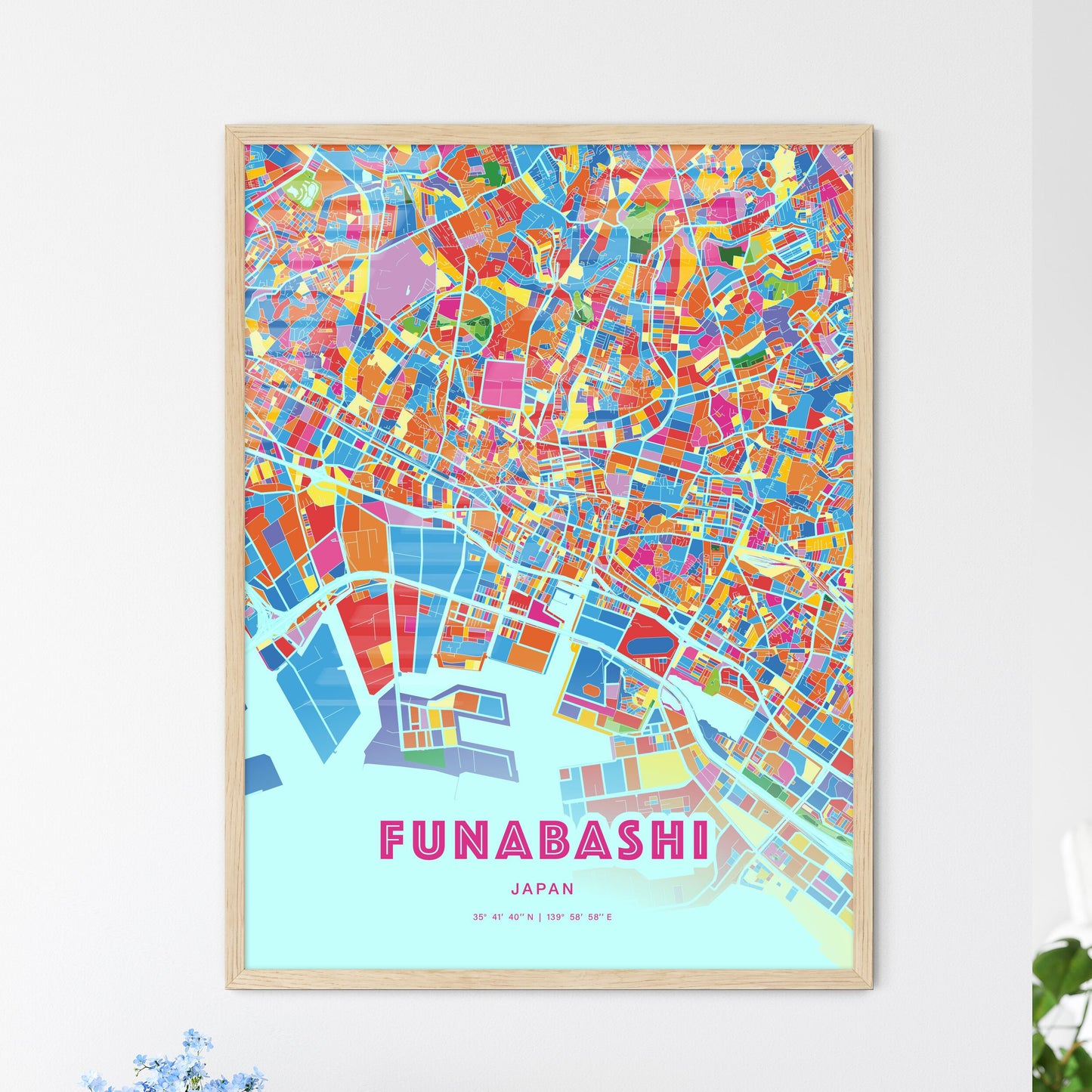 Colorful FUNABASHI JAPAN Fine Art Map Crazy Colors