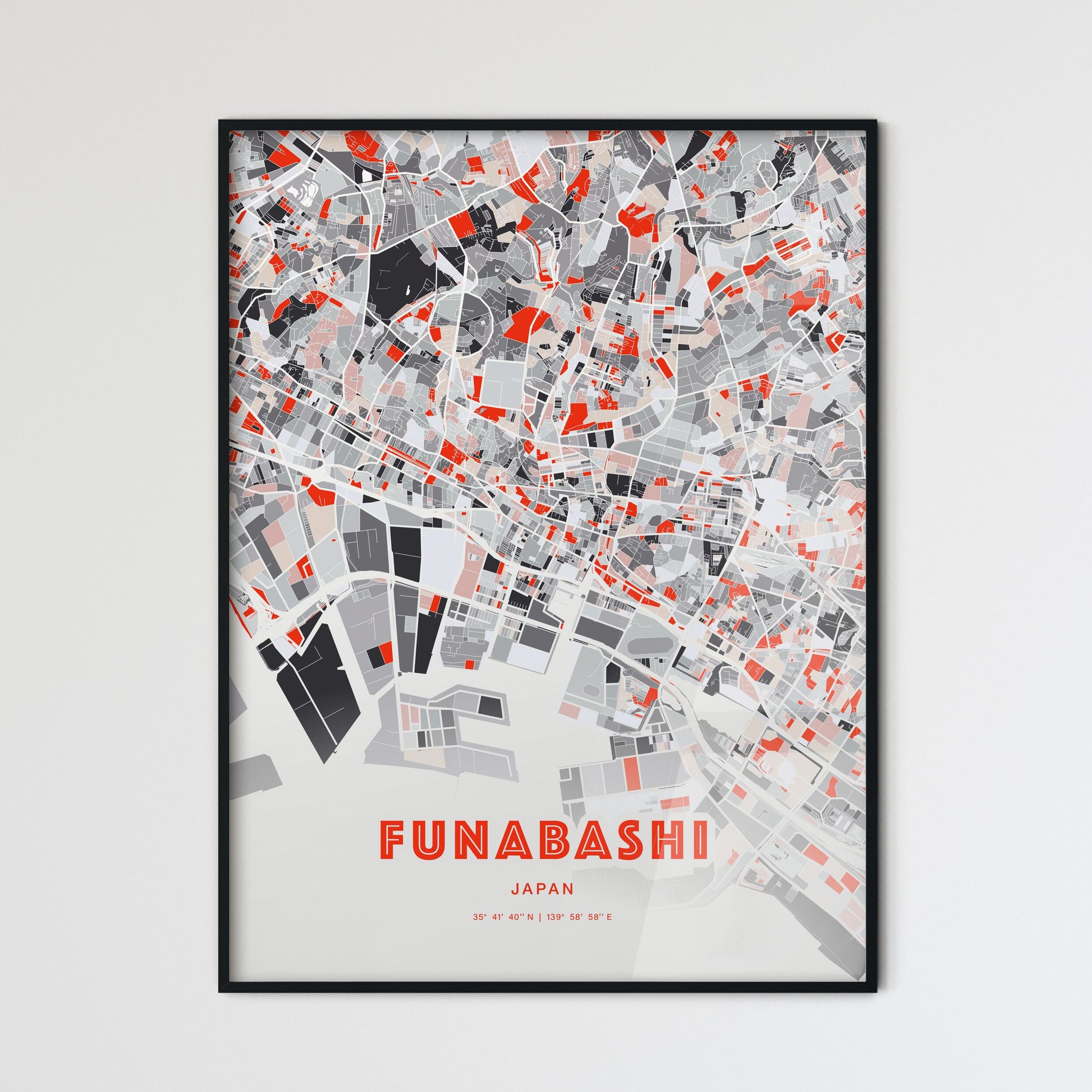 Colorful FUNABASHI JAPAN Fine Art Map Modern