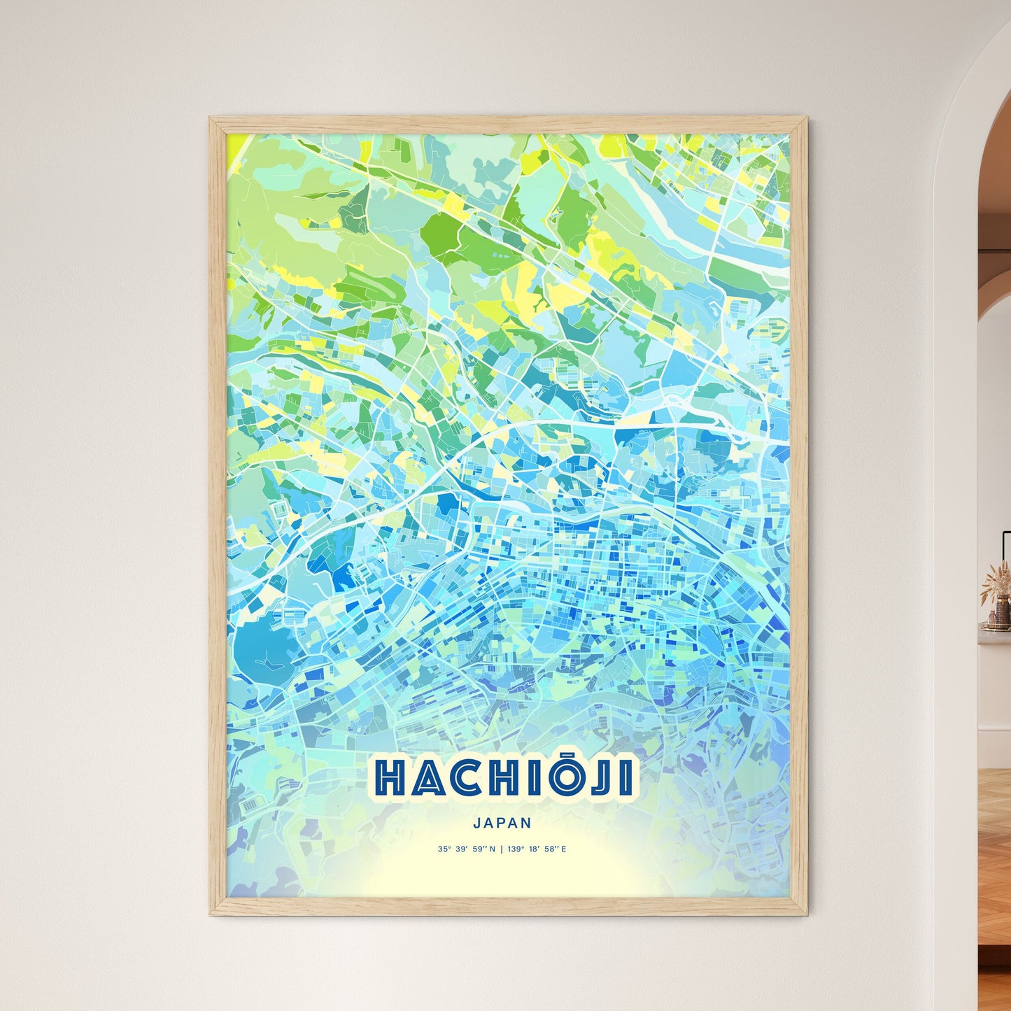 Colorful HACHIŌJI JAPAN Fine Art Map Cool Blue