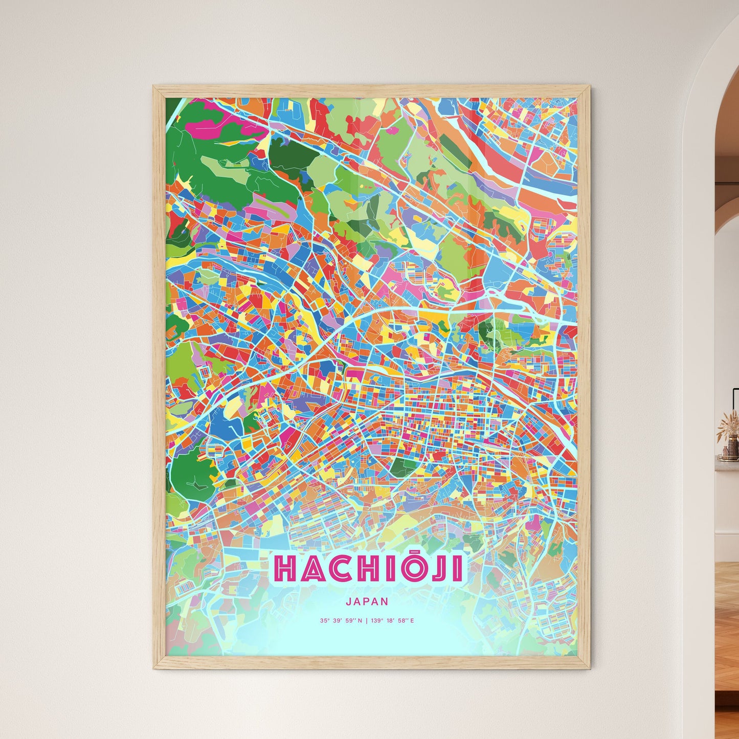 Colorful HACHIŌJI JAPAN Fine Art Map Crazy Colors
