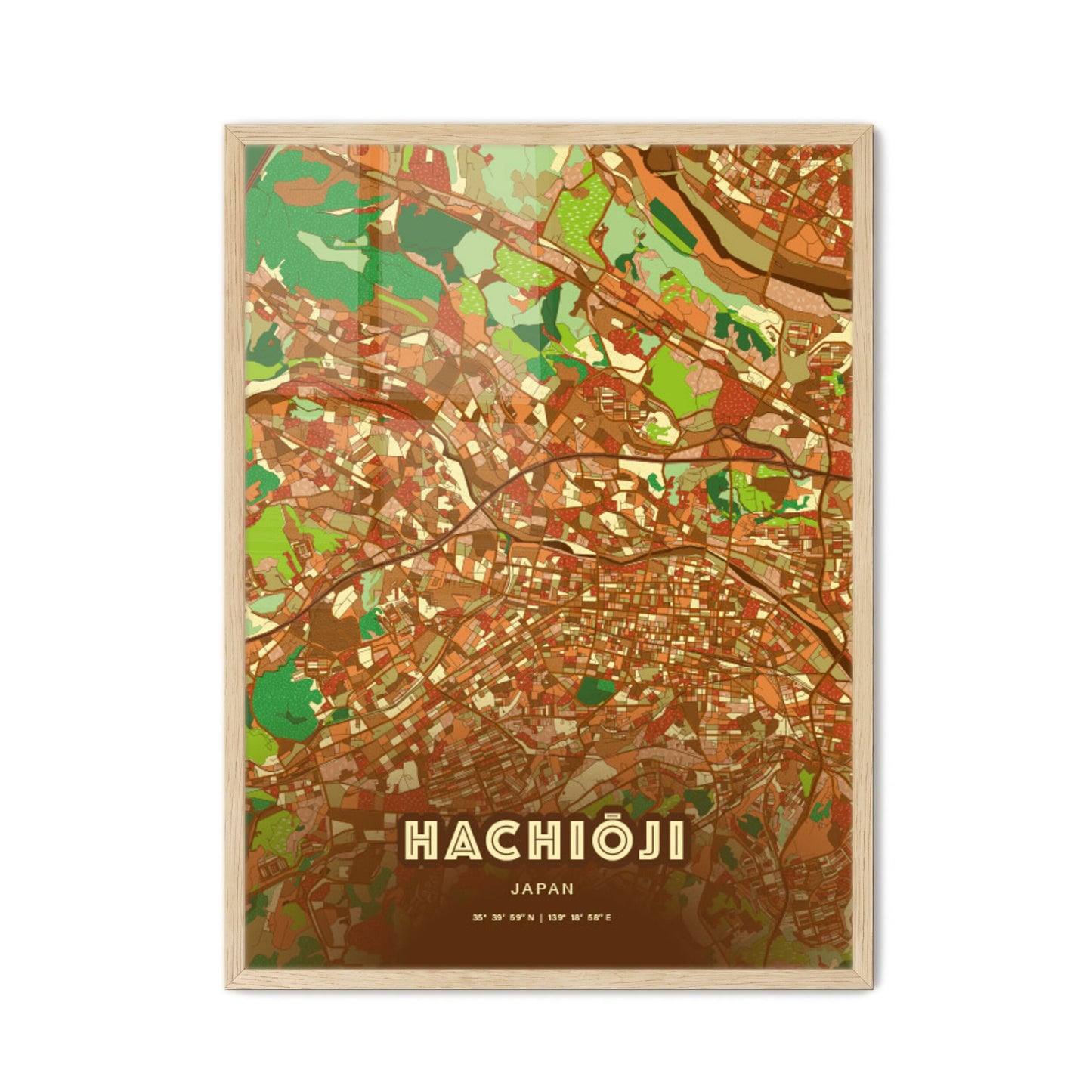 Colorful HACHIŌJI JAPAN Fine Art Map Farmhouse