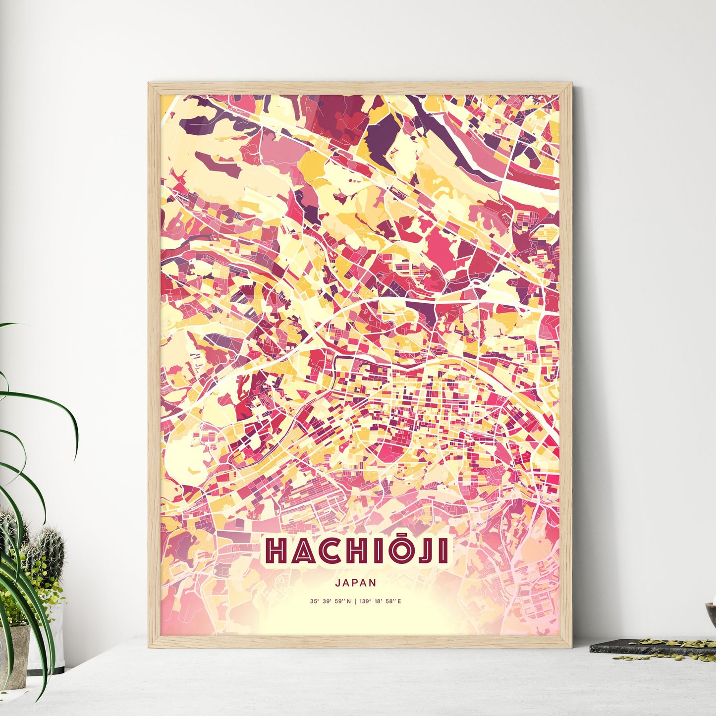 Colorful HACHIŌJI JAPAN Fine Art Map Hot Red